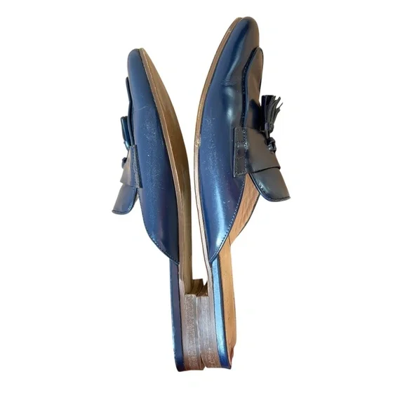 shoes J. CREW 8 navy leather mules slip-ons tassels - Picture 4 of 14